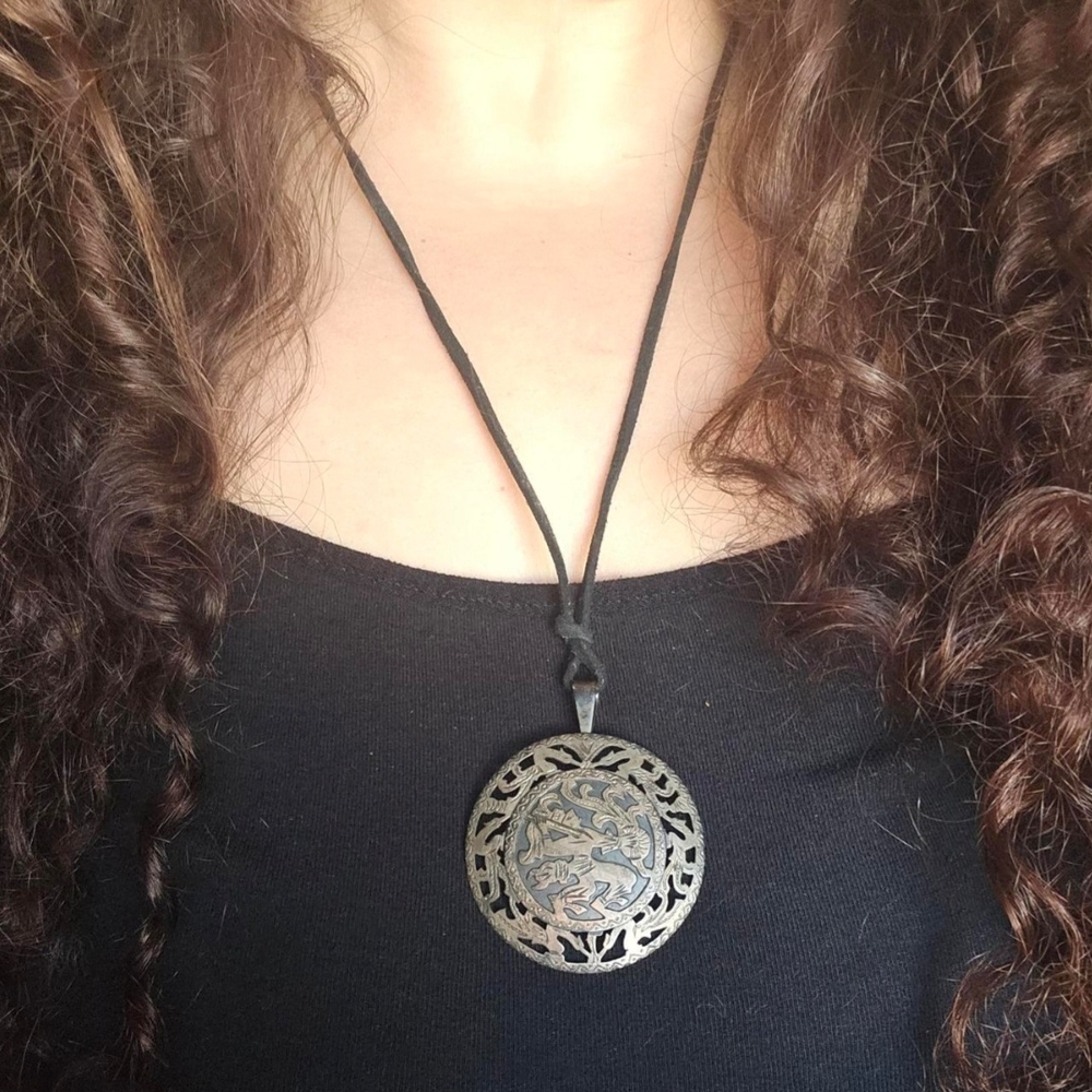 Vintage 70s Silver Guatemalan Mayan Aztec Pendant Brooch Rare Collectible